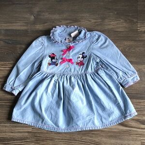 Baby Mickey & Co Vintage Chambray Dress Embroidered 18 Months Long Sleeve